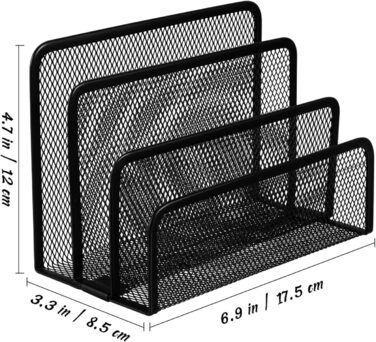 Тримач для листів VILLCASE металевий, стійка для листів чорна з 3 відділеннями, органайзер для листів 17.4X8.8X13.1см, тримач для листів з дротяного нашийника, настільний органайзер, підставка для флаєрів для школи та офісу
