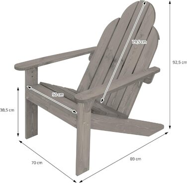 Набір стільців ECD Germany Adirondack з 2 шт. з масиву ялини, 92,5x70x89 см, сірий, садовий стілець зі спинкою та підлокітниками, ергономічний дерев'яний стілець, садове крісло, крісло для відпочинку для балкона, саду, пляжу 2 шт. садовий стілець Adironda