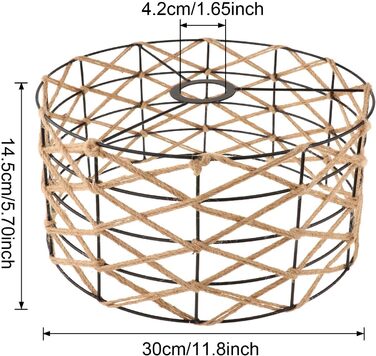 Мотузковий тканий абажур, підвісний абажур, заміна сільського пилонепроникного, чохол для декоративних ліхтарів Bohemian світлого відтінку Залізна мотузка, плетена-30 см x 15 см