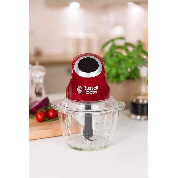 Електричний подрібнювач Russell Hobbs скляний контейнер з кришкою для зберігання Desire Red (500 мл, подрібнювач овочів, блендер, мульти-& універсальний подрібнювач овочів, фруктів і м'яса) 24660-56