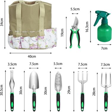 Набір садових інструментів eROOSY 9 PIECTS, садові інструменти, садові інструменти з нержавіючої сталі, садівничий набір з сумкою для зберігання, подарунок для любителів саду