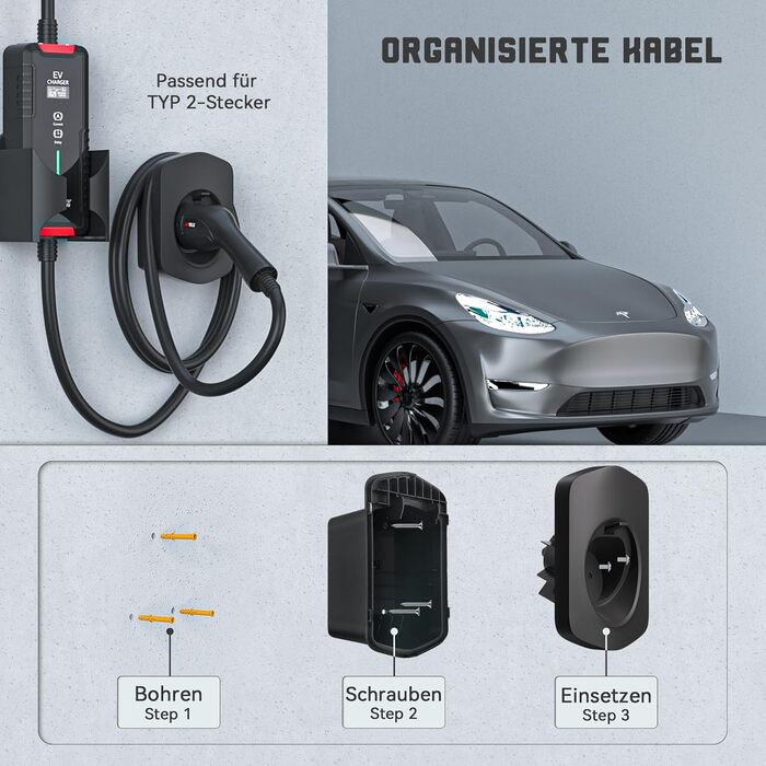 Настінне кріплення MCEVKELN типу 2 Кронштейн EV Charger Тримач EV Charging Box, зарядний кабель Настінний тримач Wallbox Тримач кабелю Органайзер Кронштейн Wallbox Зарядна станція Аксесуари для різних розмірів, макс. 13*8,5 см