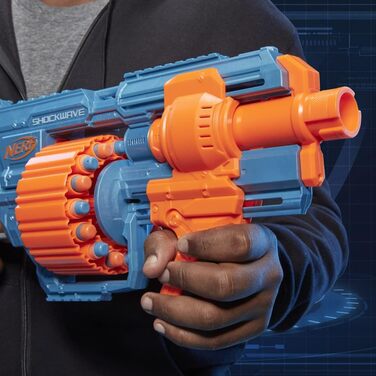 Бластер Nerf Elite 2.0 Shockwave RD-15, 30 дротиків Nerf, обертовий барабан на 15 дротиків, швидкий вогонь з помповим механізмом, з можливістю розширення, упаковка без розчарувань