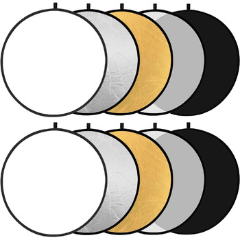 В 1 Рефлектор 110 см 43 дюйми, розбірний рефлектор для фотографії, з сумкою для перенесення, напівпрозорий сріблястий, золотий, білий і чорний для освітлення для студійної фотографії, 2 Pack 5