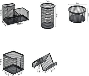 Набір настільних органайзерів Moulaelos з 5 предметів, сітчастий металевий офісний органайзер із тримачем для ручки, коробка для нотаток, дозатор скріпок і тримач для візиток, чорний чорний-5