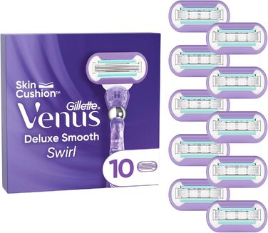 Леза для бритви Gillette Venus Deluxe Smooth Swirl для жінок, жіноча бритва зі змінним лезом 10 лез з 5-кратним лезом, для більш тривалого, гладкого гоління 10 лез