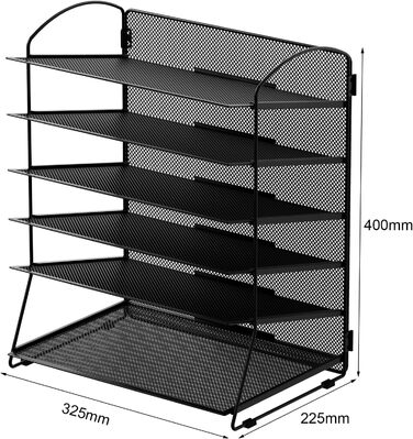 Відділень A4 Металевий офісний настільний органайзер Тримач документів Лоток для файлів Тримач для журналів Лоток для листів Органайзер для паперових журналів, чорний чорний 1 упаковка, 6