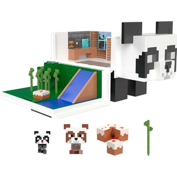 Ігровий набір MINECRAFT Mob Head Minis Panda Playhouse - 2-поверховий будинок, 2 фігурки панди, водна гірка, бамбуковий сад, день народження, для дітей від 6 років і старше, HLL25