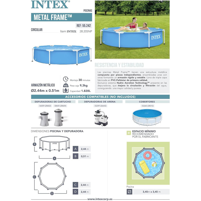 Каркасний набір для басейну Intex Rondo Ø 244 x 51 см, синій, 28205NP одномісний