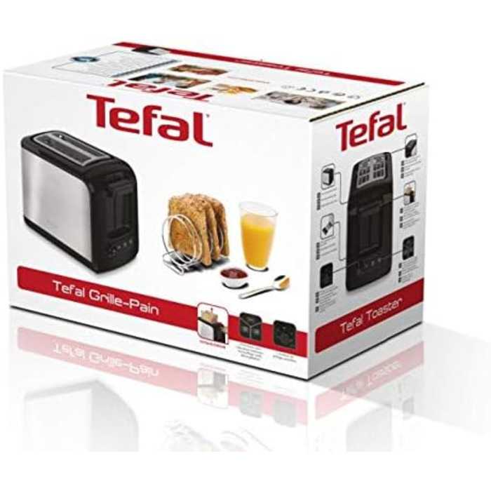 Тостер Tefal Express TT410D на 2 скибочки, чорний, нержавіюча сталь, 2 скибочки, 850 Вт, 160 мм одинарний