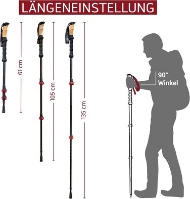 Туристичні палиці Rothwild, модель Rehkitz, телескопічні трекінгові палиці з корковим руків'ям, для чоловіків та жінок, довжина 105-135 см