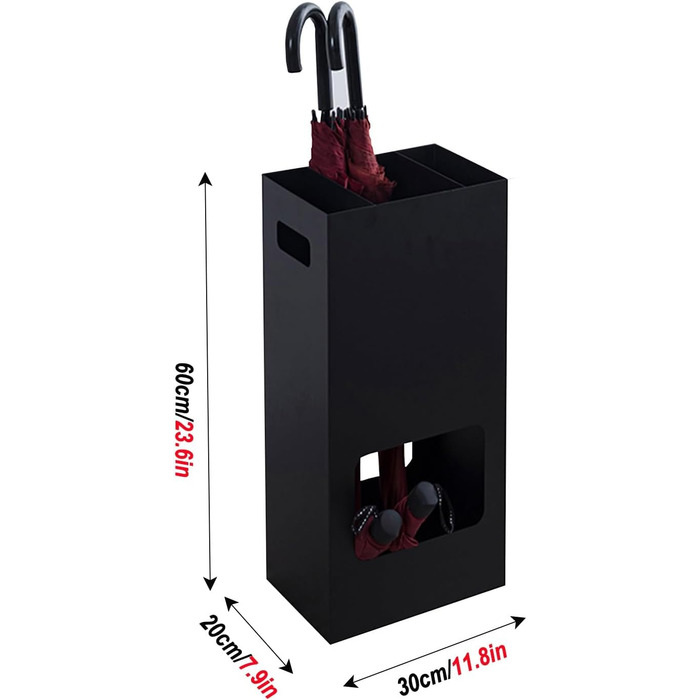 Підставка для парасольок Підставка для органайзера парасольок Прямокутний тримач для парасольок для палиць, парасольок, металева підставка для парасольки зі знімною мискою для води, порожниста підставка для парасольки для входу Чорний