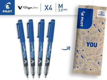 Набір з 4 (чорних) і V-Sign Pen, Fiber Pen, Набір з 4 (синіх) Black Bundle з Fiber Pen