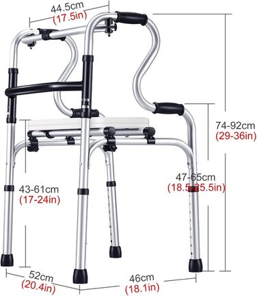 Ходунки без коліс, Легкі стандартні ходунки з сидінням, Допоміжний засіб для ходьби для людей похилого віку з обмеженими можливостями, Медичні розбірні портативні ходунки/крісло для душу з регулюванням висоти