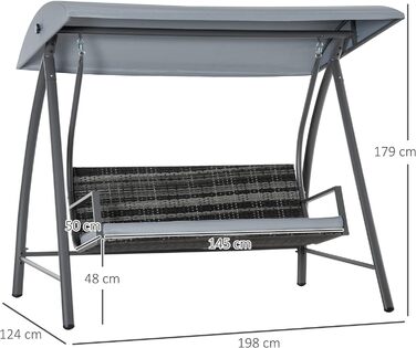 Гойдалка Outsunny Hollywood 198 x 124 x 179 см 3-місна металева  Сірий