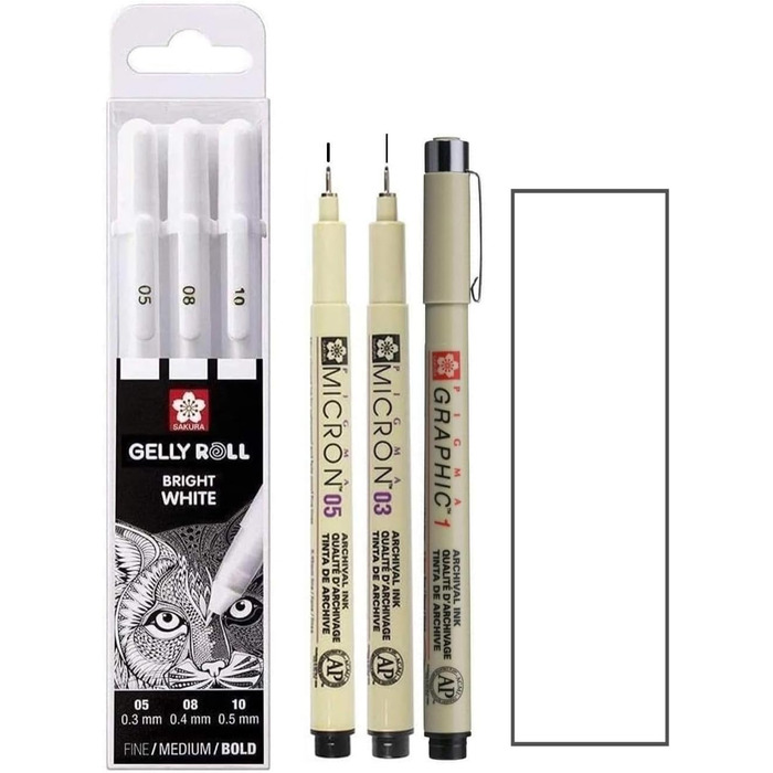 Ручки Яскрава Біла Sakura Pigma Micron Black, 03,05,1 мм, 3