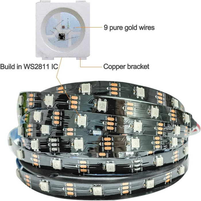 Світлодіодна стрічка Tesfish WS2812B RGB світлодіодна піксельна стрічка 5м 5V 5050 150 світлодіодів IP30 гнучка чорна друкована плата повнокольорова індивідуально адресована розумна світлодіодна стрічка для рекламного декору Проекти своїми руками IP30 Ws2