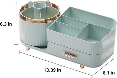 Поворотний тримач пензлика для макіяжу fanado з ящиком, органайзер для макіяжу, стільниця, велика організація макіяжу, відділення для догляду за шкірою для туалетного столика, письмового столу, ванної кімнати (світло-зелений)