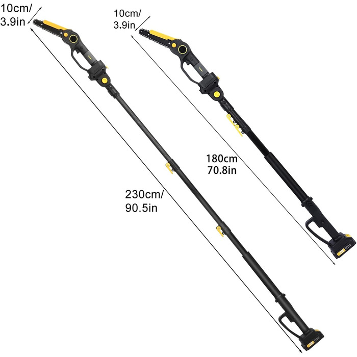 Акумуляторна стовпова пила та бензопила Shienfir 2-в-1, безщіткова електрична бензопила з акумулятором 2 х 2,0 Ач, регульована стовпова пила 4,9-7,5 футів для обрізання гілок дерев, різання деревини Чорний