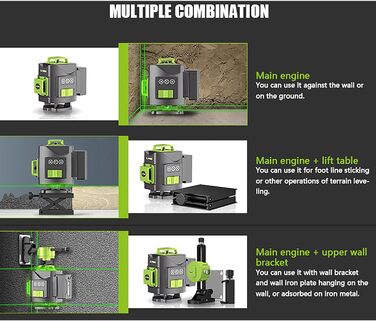 Поперечний лазер Лінійний лазер Самовирівнюючий лазер Лазерний рівень Лазерний рівень Будівельний лазер Поперечний лазер Нівелір 4D Зелений 16 ліній 4 x 360 з 2 * 4800mAh акумуляторами Лазерні вимірювальні прилади та аксесуари