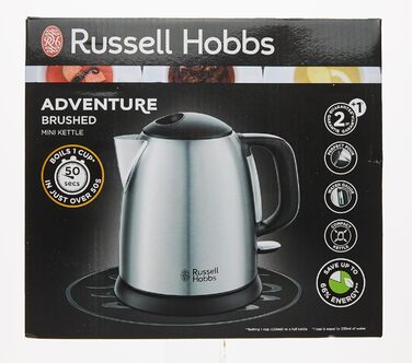 Чайник Russell Hobbs 1,0 л Adventure з нержавіючої сталі (2400 Вт, функція приготування під тиском, знімний фільтр з лаймом, зовнішній індикатор рівня води, маленький туристичний чайник) Чайник для чаю 24991-70 маленький, 1,0 л Нержавіюча сталь полірована