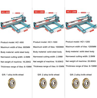 Високоточний ручний плиткоріз YEHOZZ з колесами, товщина різання 6-15 мм, плиткоріз для підлоги, настінної плитки, керамограніту, HC1-1000
