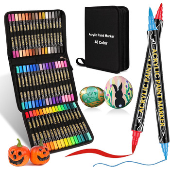 Акрилові ручки для каміння waterproof-48Bagtype-Stone Painting Double-ended Acrylic PaintPermanent Marker Pen for Plastic Glass Wood Ceramic Metal Tires Canvas.