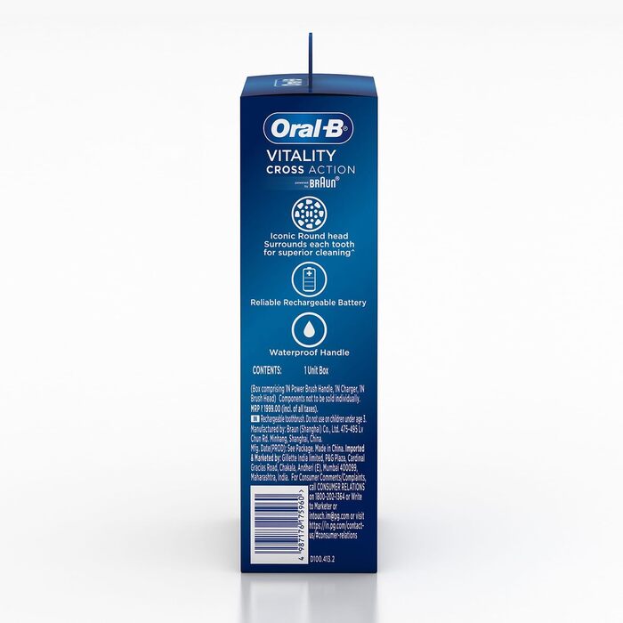 Електрична зубна щітка Oral-B 610498 Vitality 100 Crossaction, акумуляторна, синя синя одинарна