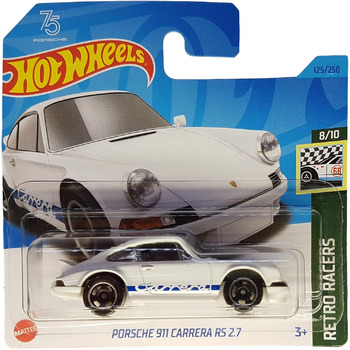 Ретро-гонщики 8/10 - HKG42 - Коротка картка - білий - Mattel 2023, 911 Carrera RS 2.7 -