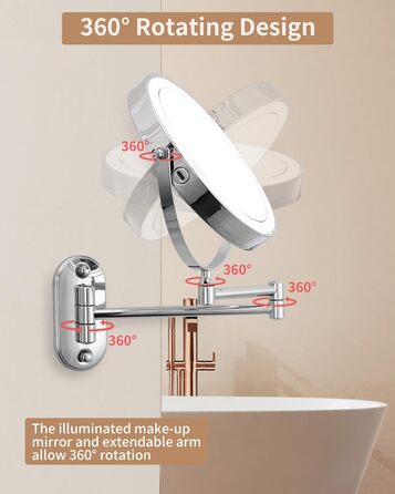 Дзеркало косметичне дзеркало для гоління дзеркало для гоління 360 поворотне настінне дзеркало для макіяжу для ванної кімнати з / 10 шт. освітленням дзеркало збільшення з освітленням 3 кольори вогнів