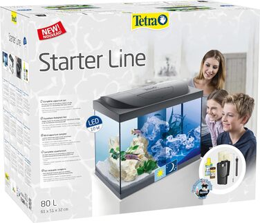 Комплектація акваріума Tetra Starter Line 54 л - в т.ч. денне і нічне світло, LED підсвічування, внутрішній фільтр, обігрівач, кондиціонер для корму для риб і води (з денним і нічним світлом, 80 літрів)