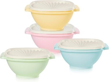 Миска Tupperware Heritage Collection 5.25 чашка з кришкою Starburst, 4 шт. и, вінтажна, різнокольорова, можна мити в посудомийній машині та не містить бісфенолу А, 1,3 л 5,25 чашки - чотири упаковки