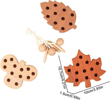 Набір головоломок мереживних блоків, дерев'яна фігурна іграшка для шнурівки, навчальна головоломка для шнурівки, іграшки для розвитку дрібної моторики, дошкільні блоки для шнурівки, для розвитку дрібної моторики листки