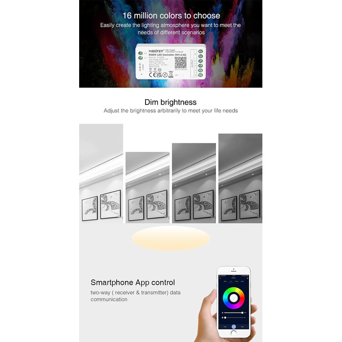 Контролер світлодіодної стрічки Milight Miboxer 5-в1 WiFi, пульт дистанційного керування голосовим керуванням Storeo Alexa Google Home і керування APP, не потрібна коробка Wi-Fi, сумісна з 5 режимами виведення, (FUT038W)