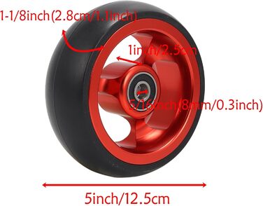 Ролики для інвалідних візків 5-дюймове змінне переднє колесо для спортивних інвалідних візків, суцільне нековзне колесо з поліуретану, колесо з алюмінієвого сплаву з підшипником 5/16 дюйма (8 мм) (2 шт.) (колір червоний)) Червоний Один розмір підходить дл