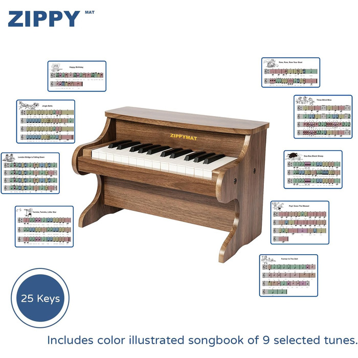 Дитяча клавіатура фортепіано, 25 клавіш цифрового піаніно для дітей, міні іграшка для вивчення музики, дерев'яне піаніно для малюків дівчаток хлопчиків Горіховий горіх