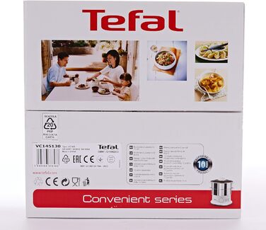 Відпарювач Tefal VC1451 2 контейнери з нержавіючої сталі Ємність 6 л Діаметр 24 см Таймер і автоматичне відключення 900 Вт Біла ЗРУЧНА СЕРІЯ