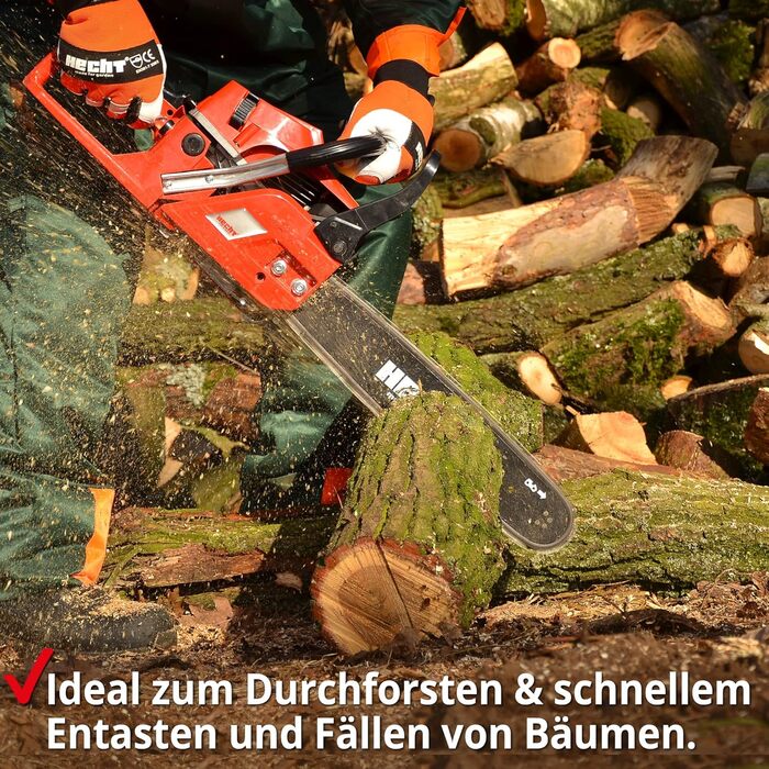 Бензинова бензопила HECHT - об'єм 50 см - шина 40 см - гальмо віддачі - ланцюг - змащення ланцюга - 20,8 м/с швидкість різання - бензопила для розпилювання деревини в саду та лісі бензинова бензопила червоного кольору
