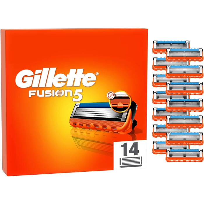 Леза для бритви Gillette Fusion 5, 18 змінних лез для мокрих бритв чоловічі з 5-кратним лезом, Зроблено в Німеччині (14 лез)