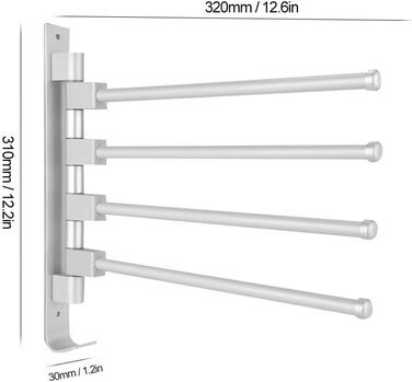 Ковдритеплий обертовий рушникосушка, розкладна рушникосушка для настінного монтажу, міцна, компактна рушникосушка, поворотна штанга для рушників на 180, (сріблястий 4-контактний)