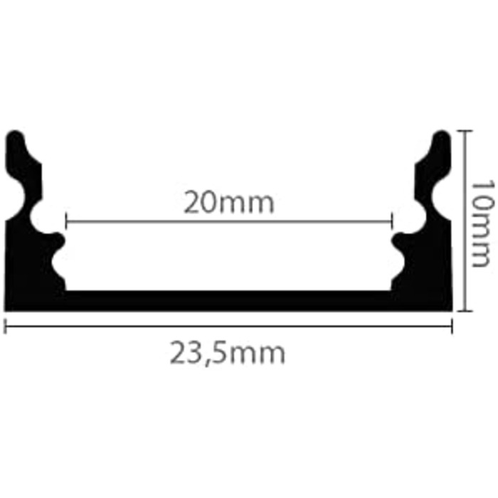 Метровий алюмінієвий профіль для світлодіодної стрічки WIDE-20 чорного кольору Надширокий дизайн, включаючи матову кришку 2 м Профіль WIDE 20 в чорному покритті матовий, 2-