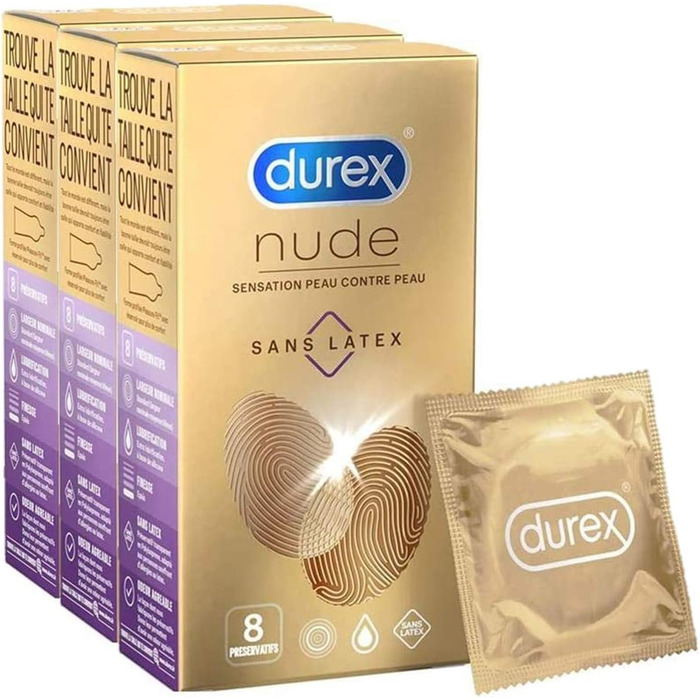 Презервативи Durex, нюд без латексу, відчуття шкіри 24 шт. и 8 предметів (3 упаковки)