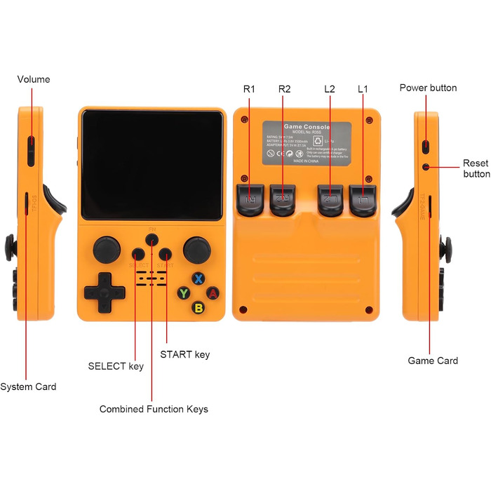Ретро-ігрова приставка Bewinner R35s з подвійним джойстиком, 21000 ігор, портативна ігрова приставка 640 X 480 - 3,5-дюймовий IPS екран, чотирьохядерна ретро-ігрова приставка, в комплекті (помаранчевий) (128G) 128G Orange