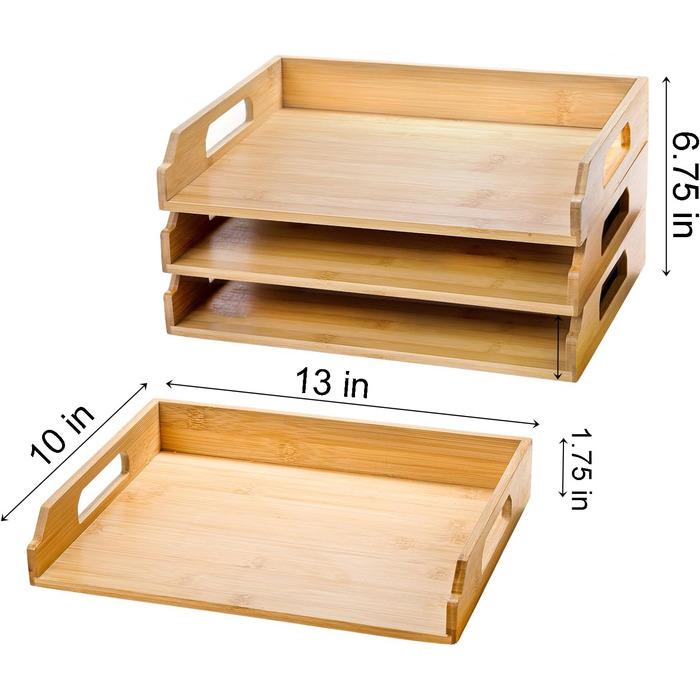 Штабельовані лотки для паперу Okllen, бамбуковий настільний набір лотків для листів, 3 яруси, органайзер для документів, лоток для паперу А4, журнали, чеки, канцелярське приладдя, 3 шт.