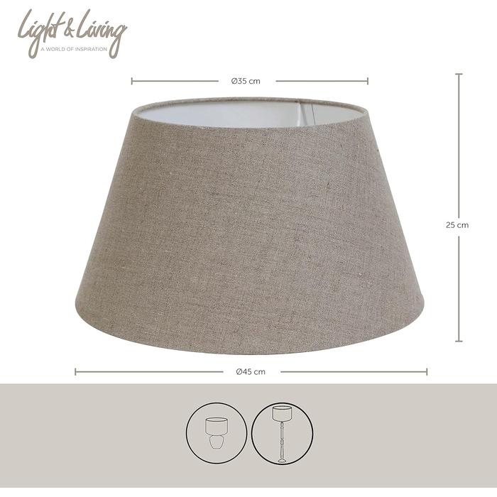 Абажур Dark Linen від Light & Living - 45 х 35, висота 25см, під розетку Е27 - Непрозорий сірий з білою внутрішньою підкладкою - Круглий абажур для настільних і підлогових ламп