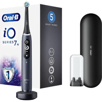 Електрична зубна щітка Oral-B iO Series 7n зі штучним інтелектом, перезаряджається, 1 базовий блок, 1 насадка для щітки та 1 дорожній футляр, чорний