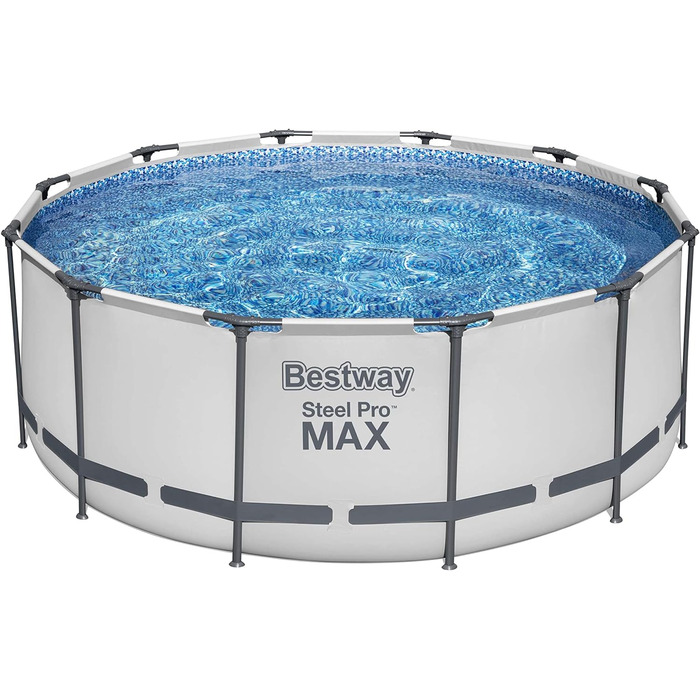 Каркасний басейн Bestway Steel Pro MAX Повний комплект з фільтруючим насосом Ø 366 x 122 см, світло-сірий, круглий одинарний