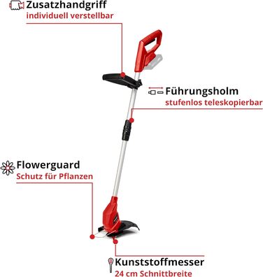 Тример для газону Einhell GC-CT 18/24 Li Solo Power X-Change (18 см, Li-Ion, ширина скошування 24 см, регульоване телескопічне кермо, в т.ч. 20 лез, Flowerguard, без акумулятора)