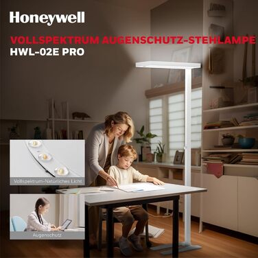 Світлодіодний торшер Honeywell Modern - 02E Pro Sunturalux Eye Caring Натуральний стоячий світильник, 10040 лм з можливістю затемнення, денне світло 100 Вт, 4000K, 77 Читання Висока лампара для домашнього офісу, вітальні, спальні