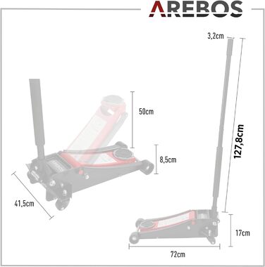 Гідравлічний домкрат Arebos 3T плоский Висота підкату 85-500 мм Подвійний поршень 3 видання Джек Джек Підставка для підйому Автомобіль Автомобіль Автомобіль